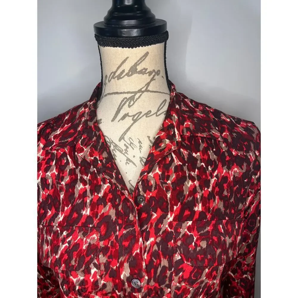 Equipment Femme button front collared dressy blouse shirt top slim fit XS